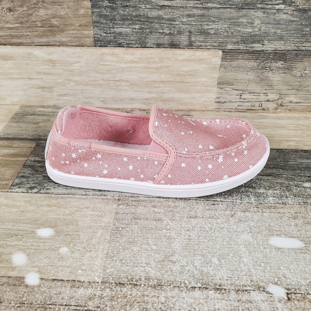 Roxy Minnow Girls Shoes Sz 1 Comfort Pink Star Print Round Toe Slip On Sneakers
